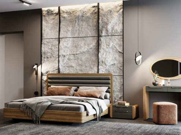 Шпонированная кровать высокая BELLA орех