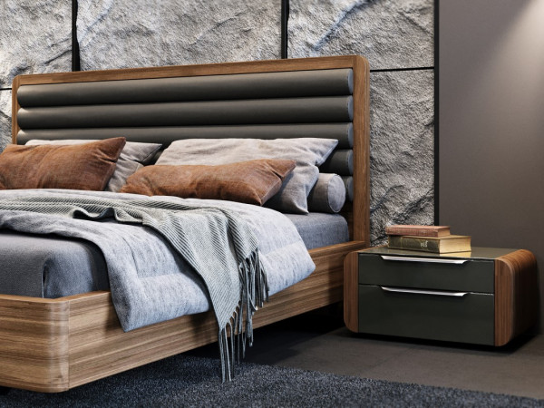 Шпонированная кровать высокая BELLA орех