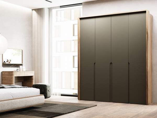 Шкаф 4-х дверный с врезными ручками орех/графит