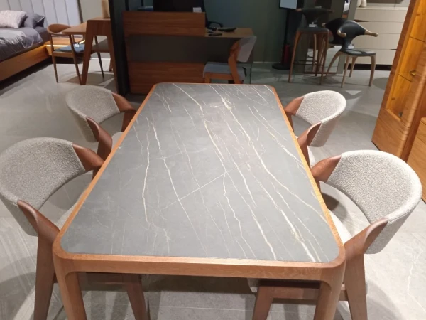 Стол обеденный 1600х800 орех американский/керам. плита черная матовая 