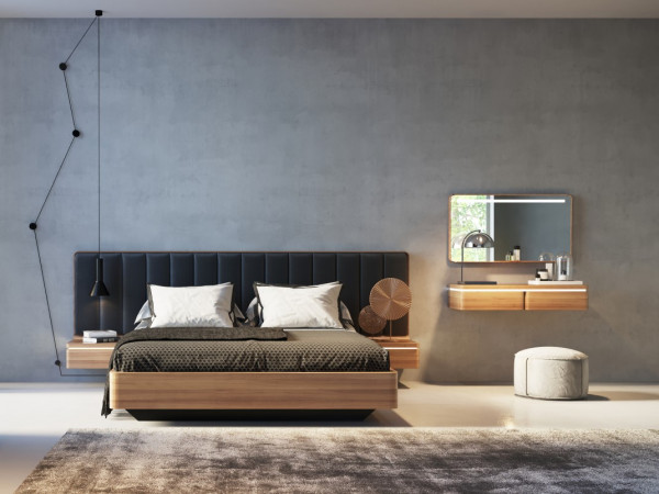 Шпонированная кровать широкая ORLY орех