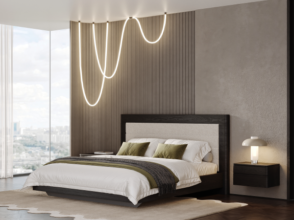 Шпонированная кровать высокая ORLY ясень choco