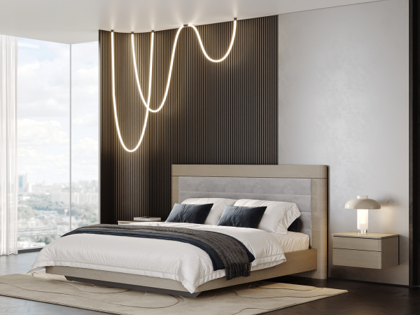 Шпонированная кровать высокая ORLY дуб ash brown