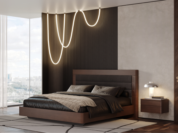 Шпонированная кровать высокая ORLY umbra