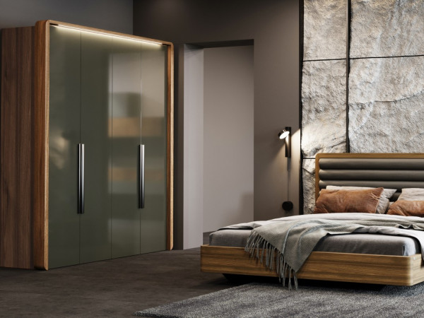 Шкаф 4-х дверный орех/стекло графит