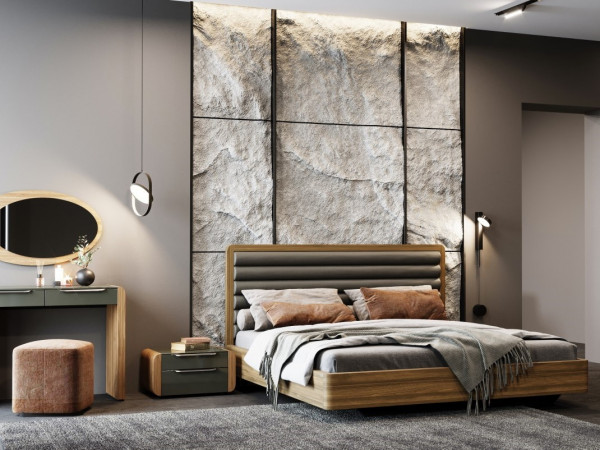 Шпонированная спальня BELLA 2 орех/стекло графит