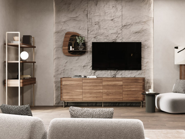 Тумба ТВ RAGGIO 4 двери с опорой орех/черная