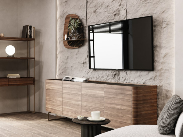 Тумба ТВ RAGGIO 4 двери с опорой орех/черная